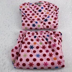Delicates Pink Polka Dot & Snowflake Print Fleece Pajama Lounge Set Size S
